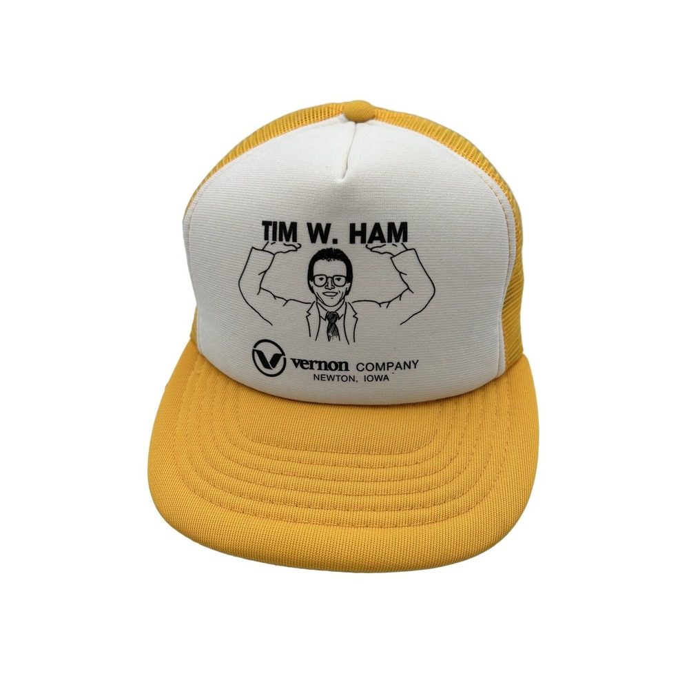 Tim W. Ham Trucker Hat Vintage Graphic Print Yellow White One Size